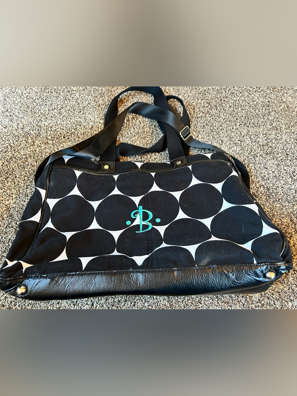 thirty-one SUITE SUCCESS Black & White Polka Dot Tote with Teal B Monogram